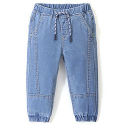 Babyhug Full Length Stretchable Solid Color Denim Jogger - Light Blue