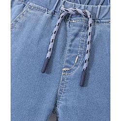 Babyhug Full Length Stretchable Solid Color Denim Jogger - Light Blue