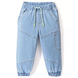 Babyhug Full Length Stretchable Solid Color Denim Jogger - Light Blue