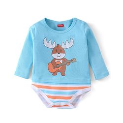 Babyhug 100% Cotton Knit Full Sleeves Onesies Reindeer Print - Blue