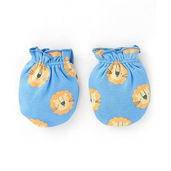 Babyhug 100% Cotton Full Sleeves Lion Printed Onesies with Cap Mittens & Booties - Blue