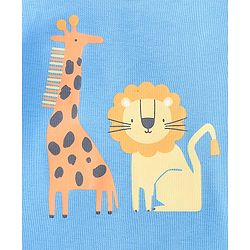 Babyhug 100% Cotton Full Sleeves Lion Printed Onesies with Cap Mittens & Booties - Blue