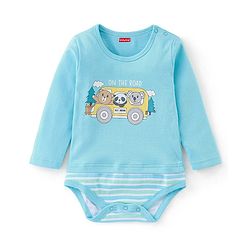 Babyhug 100% Cotton Knit Full Sleeves Onesie Bear  & Panda Print - Blue