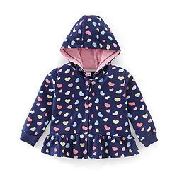 Babyhug Cotton Knit Full Sleeves Hooded Sweatjacket with Heart Print - Navy Blue