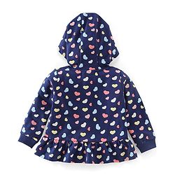 Babyhug Cotton Knit Full Sleeves Hooded Sweatjacket with Heart Print - Navy Blue