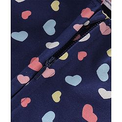 Babyhug Cotton Knit Full Sleeves Hooded Sweatjacket with Heart Print - Navy Blue