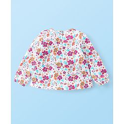 Babyhug 100% Cotton Knit Full Sleeves Top & Corduroy Jegging With Floral Print - White & Purple