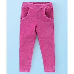 Babyhug 100% Cotton Knit Full Sleeves Top & Corduroy Jegging With Floral Print - White & Purple