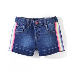 Babyhug Cotton Mid Thigh Length Stretchable Denim Shorts with Ribbon Patch - Blue