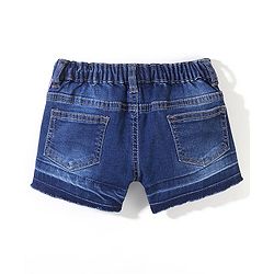 Babyhug Cotton Mid Thigh Length Stretchable Denim Shorts with Ribbon Patch - Blue