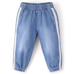 Babyhug 100% Cotton Denim Full Length Joggers- Blue