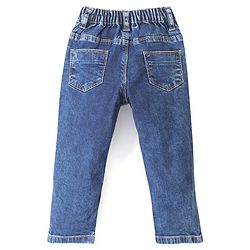 Babyhug Denim Washed Full Length Stretchable Jeans With Floral Embroidery - Blue