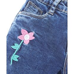 Babyhug Denim Washed Full Length Stretchable Jeans With Floral Embroidery - Blue