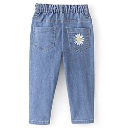 Babyhug Denim Full Length Washed Jeans With Stretch & Floral Embroidery - Blue