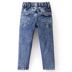 Babyhug Denim Full Length Stretchable Washed Jeans With Heart Sequine Detailing - Blue