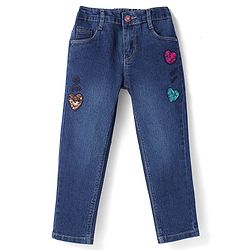 Babyhug Denim Full Length Sequins Detailing & Washed Stretchable Jeans - Blue