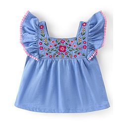 Babyhug 100% Cotton Knit Full Sleeves With Top & Leggings Floral Embroidery - Purple & Pink