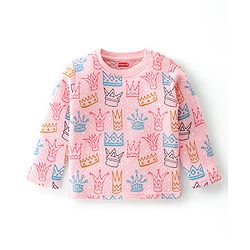 Babyhug Interlock Full Sleeves Winterwear Nightsuit with Crown Printed - Pink