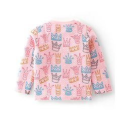 Babyhug Interlock Full Sleeves Winterwear Nightsuit with Crown Printed - Pink
