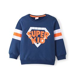 Babyhug Cotton Knit Full Sleeves Sweatshirt with Text Graphics - Navy Blue