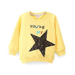 Babyhug 100% Cotton Knit Full Sleeves Star Graphics Sweatshirt - Yellow