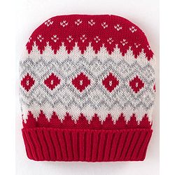 Babyhug Knit Woollen Cap - Red & Grey