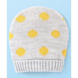 Babyhug Woollen Caps with Polka Dot Grey - Diameter 10 cm