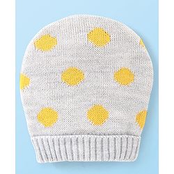 Babyhug Woollen Caps with Polka Dot Grey - Diameter 10 cm