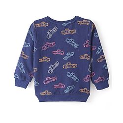 Babyhug Cotton Full Sleeves Sweatshirt with Car Printed - Navy Blue