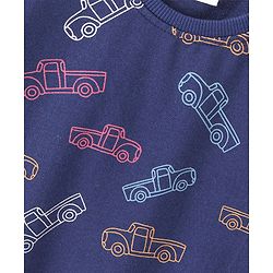 Babyhug Cotton Full Sleeves Sweatshirt with Car Printed - Navy Blue