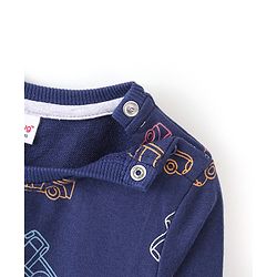 Babyhug Cotton Full Sleeves Sweatshirt with Car Printed - Navy Blue