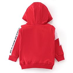 Babyhug Cotton Knit Full Sleeves Sweatjacket With Zipper Hood & Graphics Detailing - Red