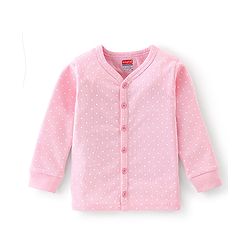 Babyhug Full Sleeves Polka Dot Printed Front Open Thermal Inner Wear Set-Pink
