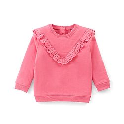 Babyhug 100% Cotton Knit Full Sleeves Solid Colour Frill Detailing Top With Floral Print  Pant Set - Pink & Navy Blue