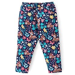 Babyhug 100% Cotton Knit Full Sleeves Solid Colour Frill Detailing Top With Floral Print  Pant Set - Pink & Navy Blue