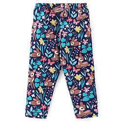 Babyhug 100% Cotton Knit Full Sleeves Solid Colour Frill Detailing Top With Floral Print  Pant Set - Pink & Navy Blue