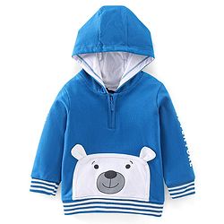 Babyhug Cotton Knit Full Sleeves Hooded Sweatshirt With Bear Graphics - Blue