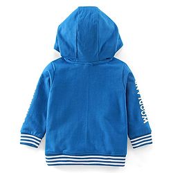 Babyhug Cotton Knit Full Sleeves Hooded Sweatshirt With Bear Graphics - Blue