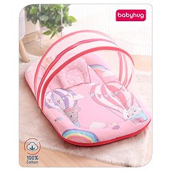 Babyhug Cotton Bedding Set with Mosquito Net Hot Air Balloon Print -  Pink