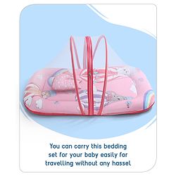 Babyhug Cotton Bedding Set with Mosquito Net Hot Air Balloon Print -  Pink