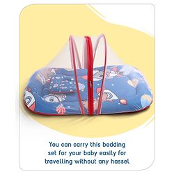 Babyhug Cotton Bedding Set with Mosquito Net Hot Air Balloon Print -  Pink