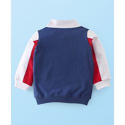 Babyhug Cotton Full Sleeves High Neck Sweatshirt With Graphics- White & Navy