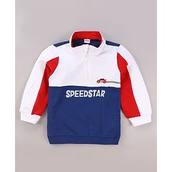 Babyhug Cotton Full Sleeves High Neck Sweatshirt With Graphics- White & Navy