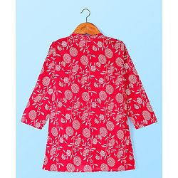Babyhug Cotton Woven Floral Printed Full Sleeves Kurta & Pyjama Set- Red