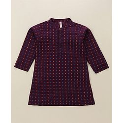 Babyhug Cotton Woven Full Sleeves Kurta & Dhoti Set Square Print - Purple & Orange