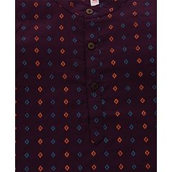 Babyhug Cotton Woven Full Sleeves Kurta & Dhoti Set Square Print - Purple & Orange