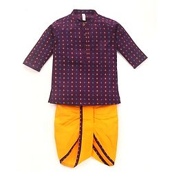 Babyhug Cotton Woven Full Sleeves Kurta & Dhoti Set Square Print - Purple & Orange