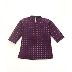 Babyhug Cotton Woven Full Sleeves Kurta & Dhoti Set Square Print - Purple & Orange