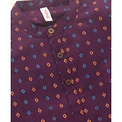 Babyhug Cotton Woven Full Sleeves Kurta & Dhoti Set Square Print - Purple & Orange