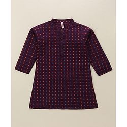 Babyhug Cotton Woven Full Sleeves Kurta & Dhoti Set Square Print - Purple & Orange